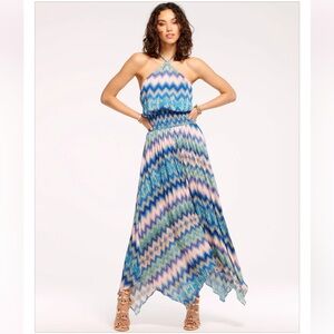 Ramy Brook Giana Chevron-Print Handkerchief Maxi Dress NWT $595